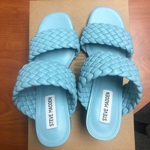 Steve Madden Daphnee Braided Block Heel Sandal Baby Blue Color